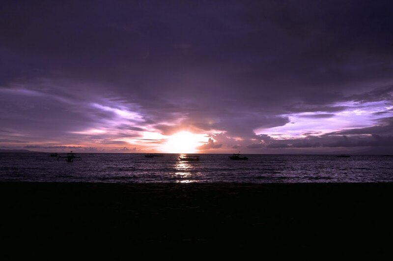 Sunset over Ocean — Purple, Dramatic, Photograph, Boats