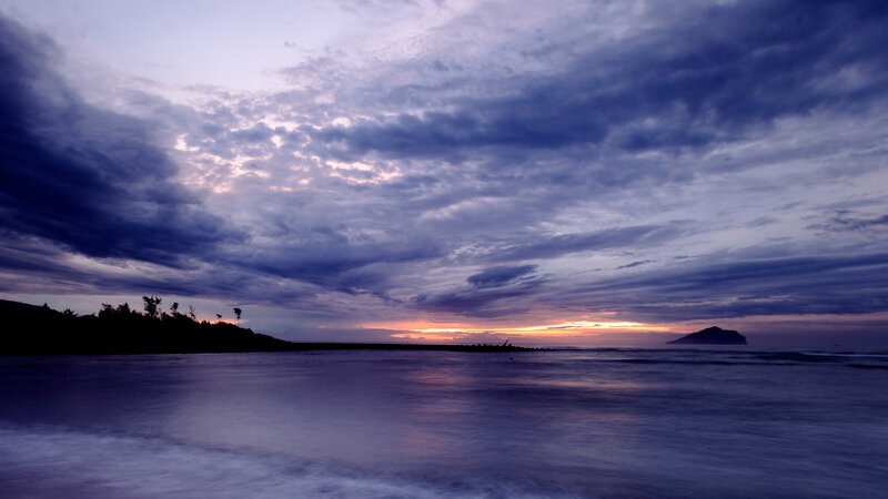 Sunset over Ocean — Purple, Dramatic, Photograph, Clouds, Island