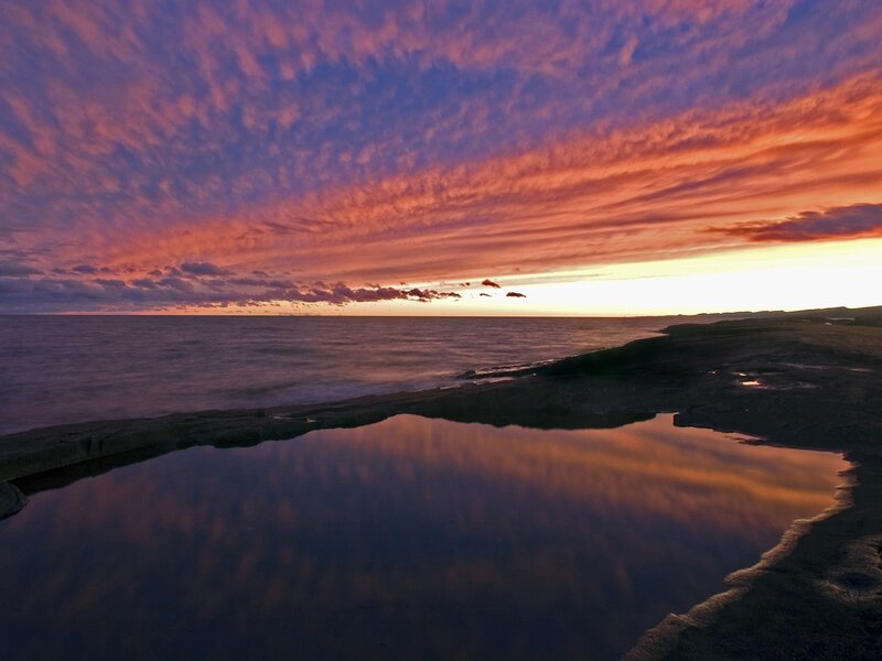 Sunset over Ocean — Purple, Dramatic, Photograph, Clouds, Pool