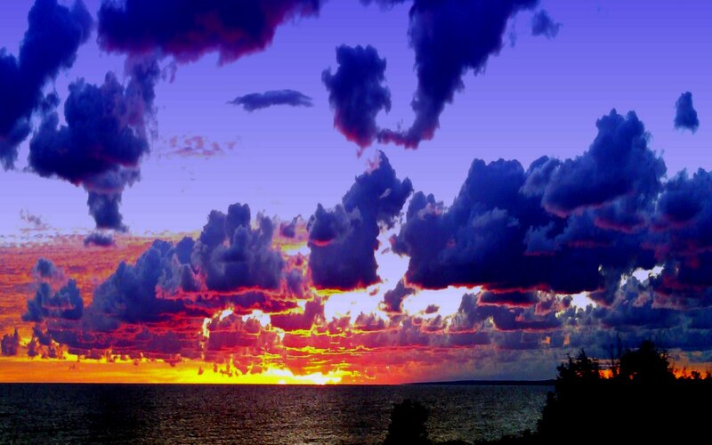 Sunset over Ocean — Purple, Dramatic, Photograph, Clouds, Sea, Silhouette