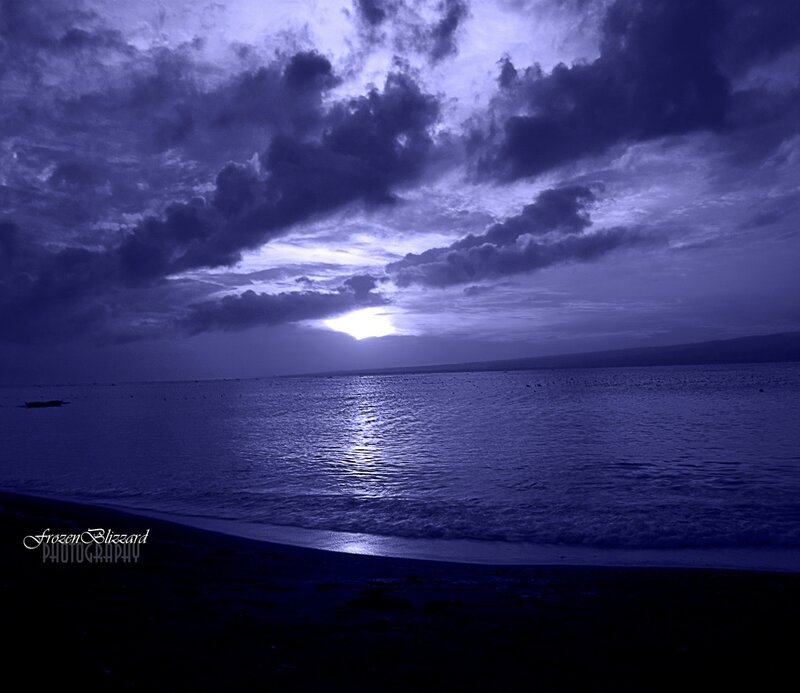 Sunset over Ocean — Purple, Dramatic, Photograph, Clouds, Sea