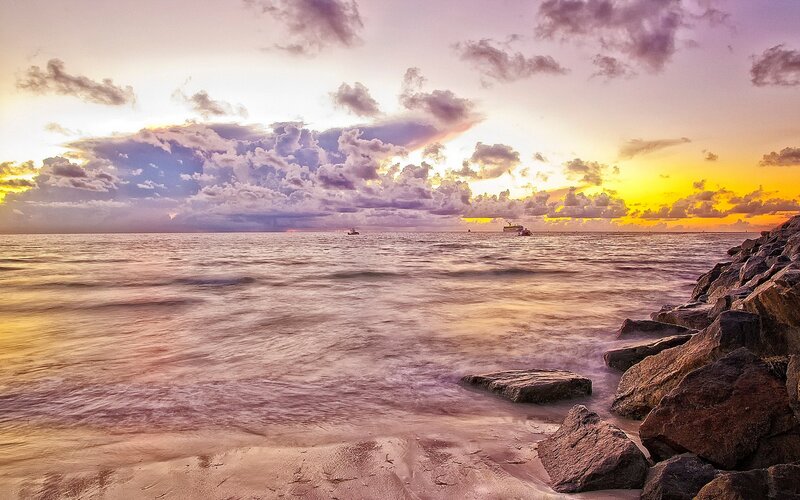 Sunset over Ocean — Purple, Dramatic, Photograph, Clouds