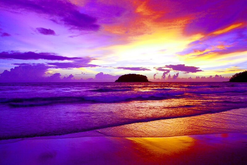 Sunset over Ocean — Purple, Dramatic, Photograph, Island