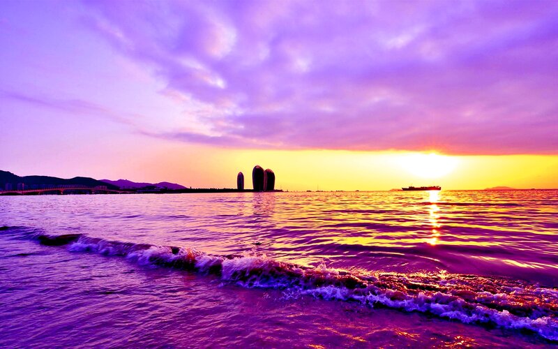 Sunset over Ocean — Purple, Dramatic, Photograph, Sky, Sea