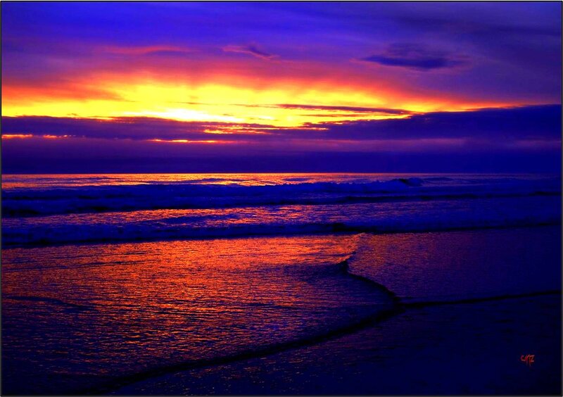 Sunset over Ocean — Purple, Dramatic, Photograph, Sky, Waves