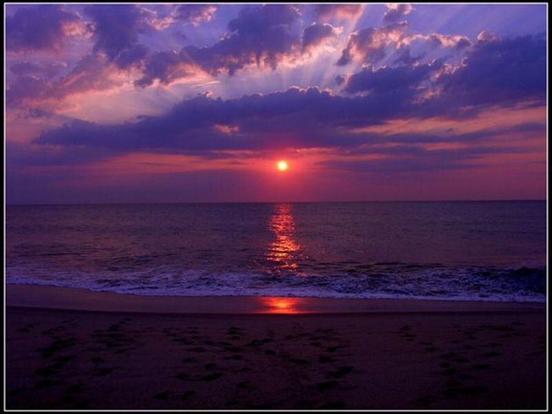 Sunset over Ocean — Purple, Dramatic, Photograph, Sun, Clouds