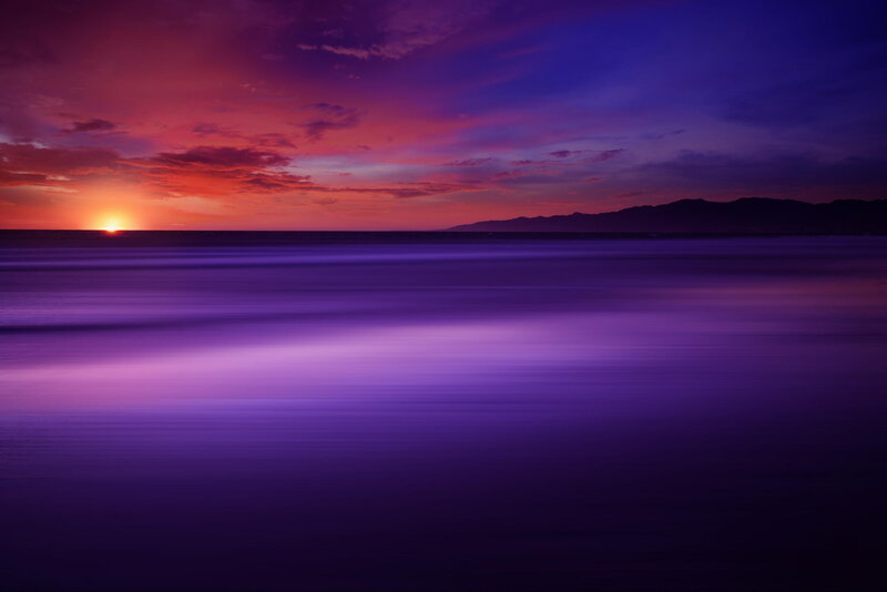 Sunset over Ocean — Purple, Dramatic, Photograph, Sun, Mountains