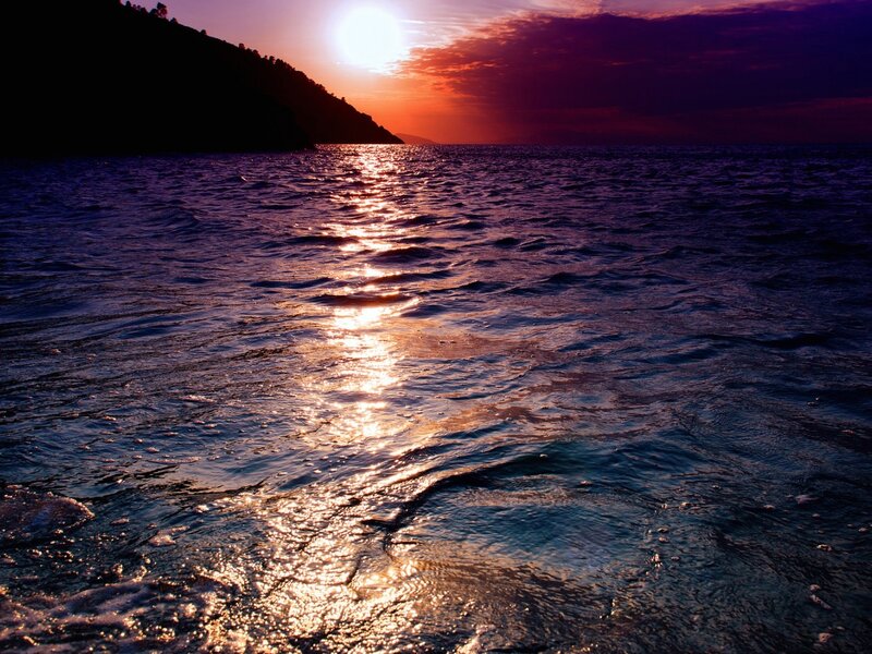Sunset over Ocean — Purple, Dramatic, Photograph, Sun, Sea