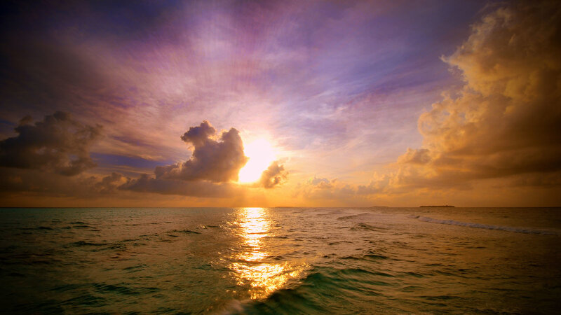 Sunset over Ocean — Purple, Dramatic, Photograph, Sun
