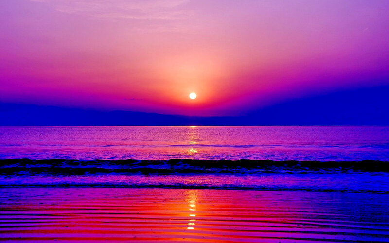 Sunset over Ocean — Purple, Dramatic, Photograph, Sun, Waves