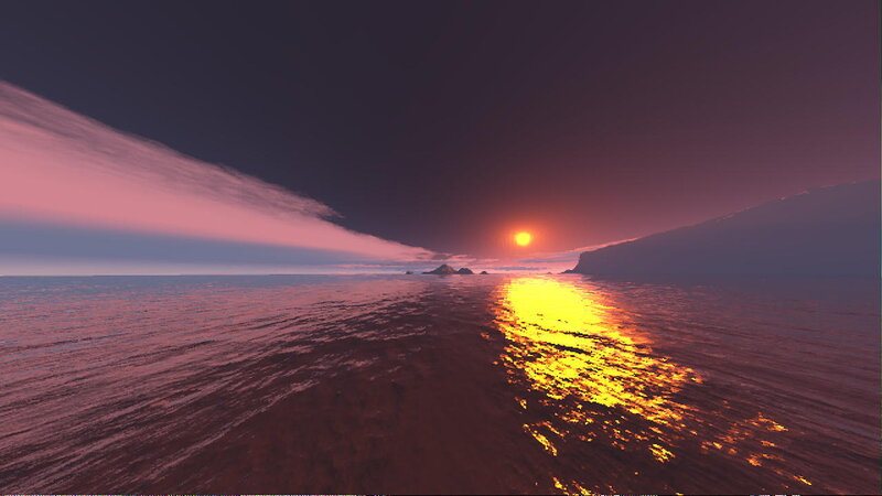 Sunset over Ocean — Purple, Serene, 3d Render