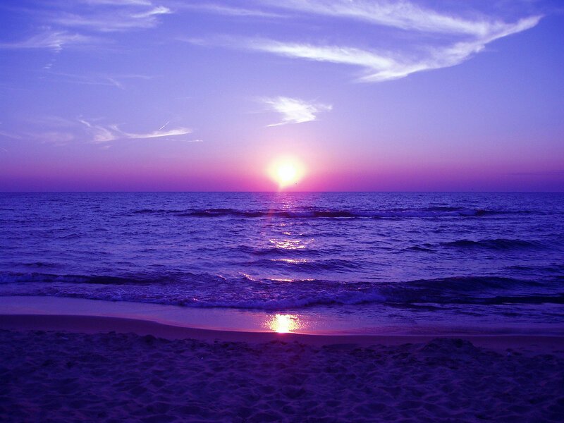 Sunset over Ocean — Purple, Serene, Photograph, Beach, Sun