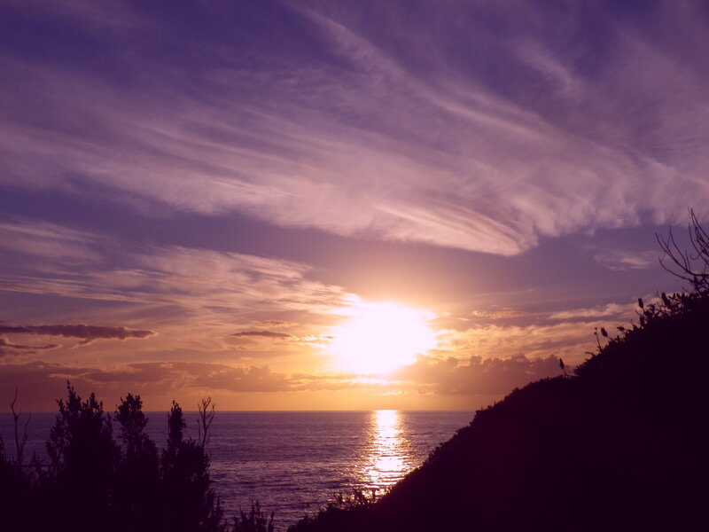 Sunset over Ocean — Purple, Serene, Photograph, Clouds