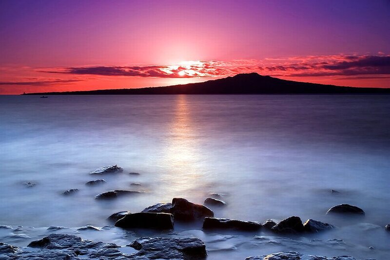 Sunset over Ocean — Purple, Serene, Photograph, Mountain