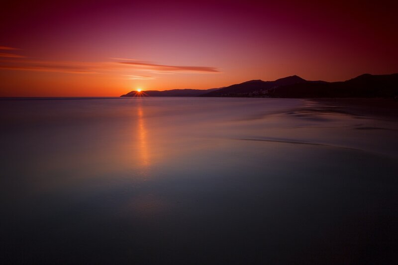 Sunset over Ocean — Purple, Serene, Photograph, Mountains
