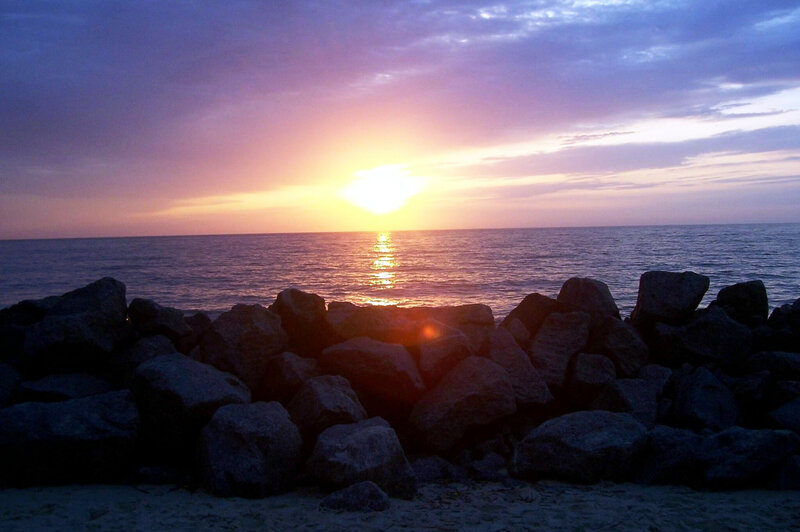 Sunset over Ocean — Purple, Serene, Photograph, Rocks