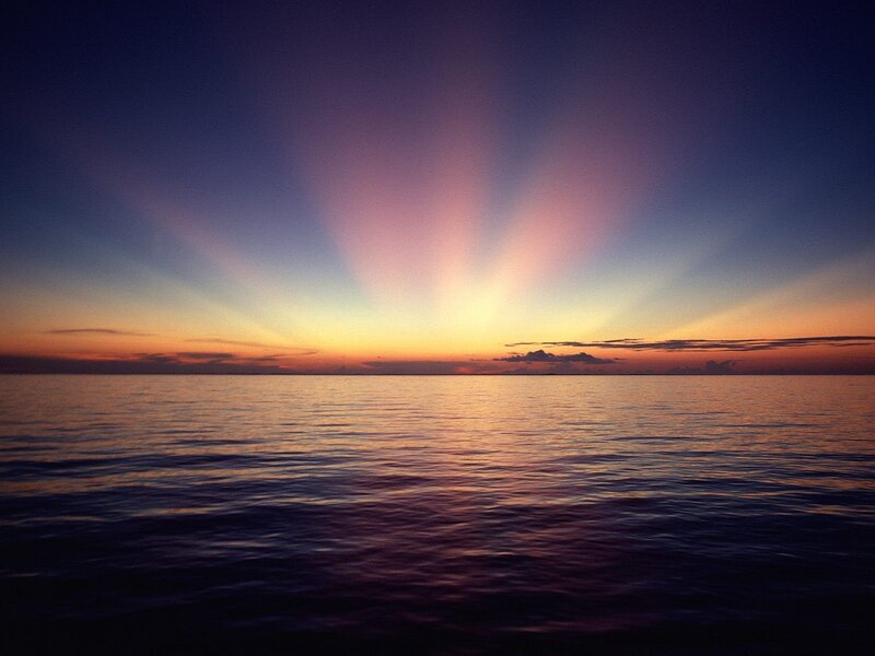 Sunset over Ocean — Purple, Serene, Photograph, Sky, Clouds, Water