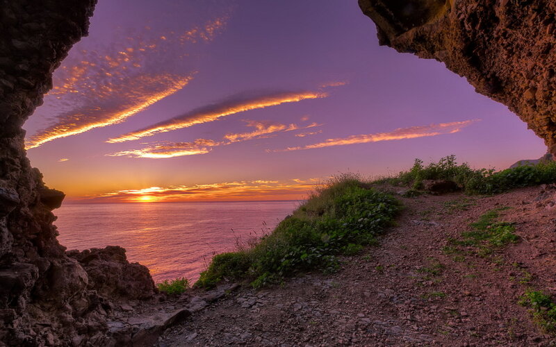 Sunset over Ocean — Purple, Serene, Photograph, Sky, Path