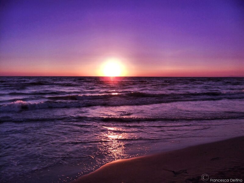 Sunset over Ocean — Purple, Serene, Photograph, Sky, Sand, Pink