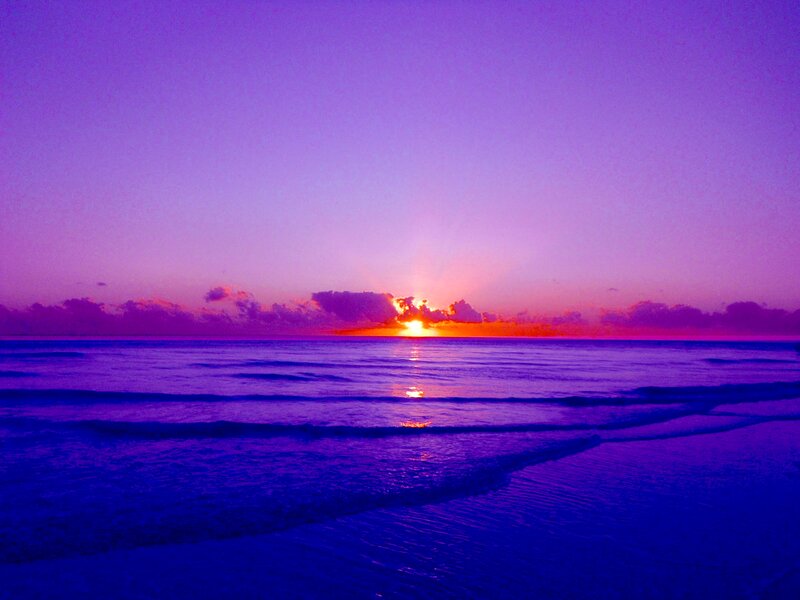 Sunset over Ocean — Purple, Serene, Photograph, Sun, Clouds