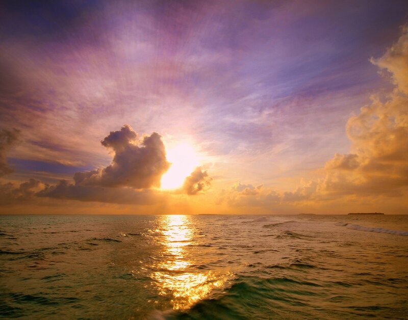 Sunset over Ocean — Purple, Serene, Photograph, Sun