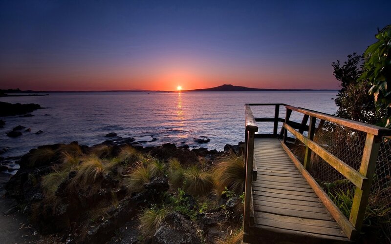 Sunset over Ocean — Purple, Serene, Photograph