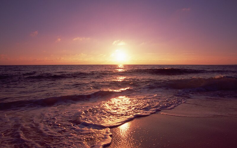 Sunset over Ocean — Purple, Serene, Photograph, Waves, Sky, Orange