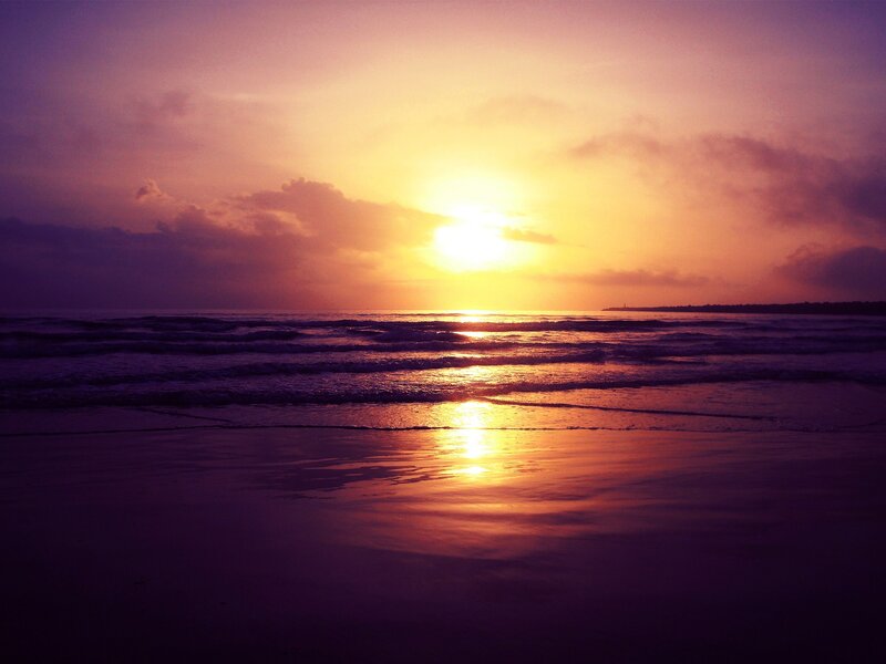 Sunset over Ocean — Purple, Serene, Photograph, Waves, Sky