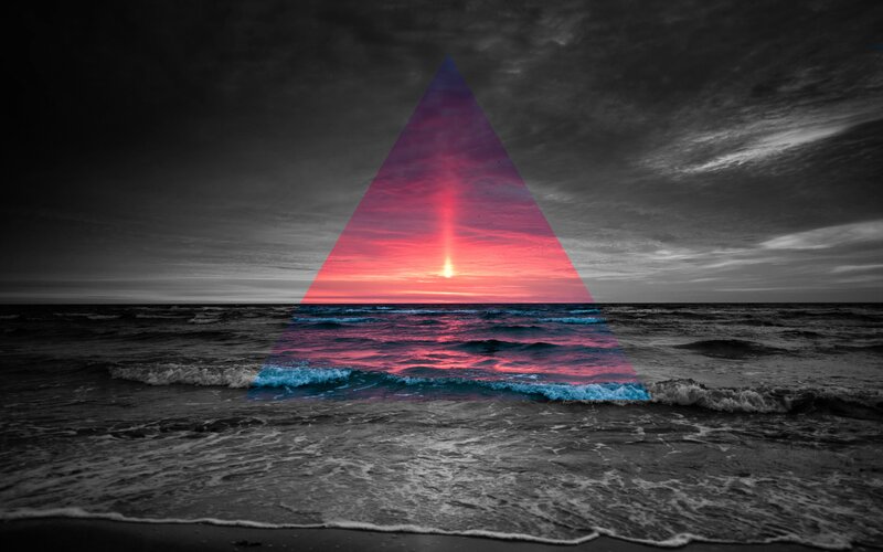 Sunset over Ocean — Red, Dramatic, Digital Art, Sky, Triangle