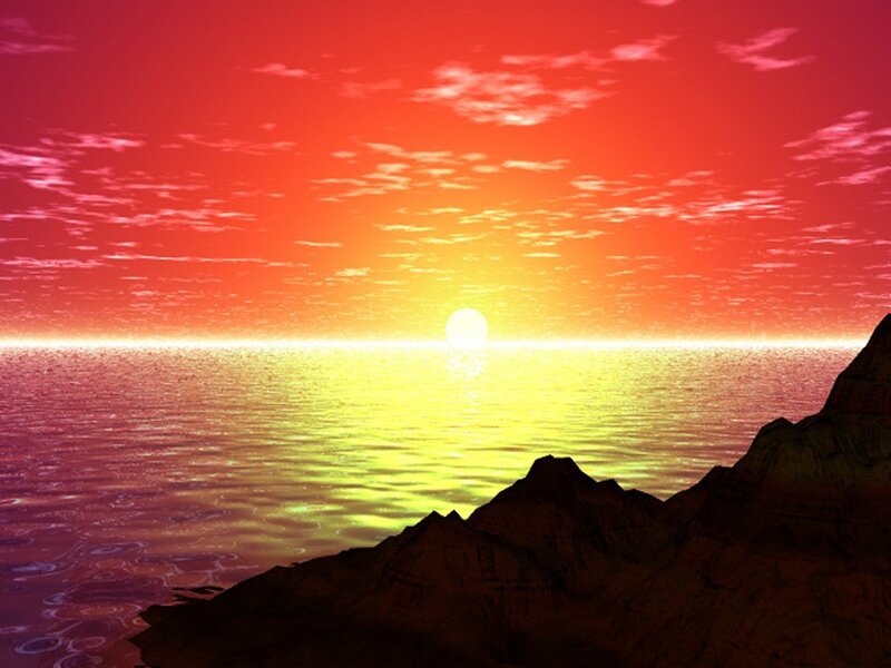 Sunset over Ocean — Red, Dramatic, Digital Art, Sun, Sea