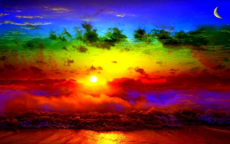 Sunset over Ocean — Red, Dramatic, Digital Art, Sun