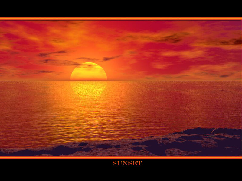 Sunset over Ocean — Red, Dramatic, Digital Art