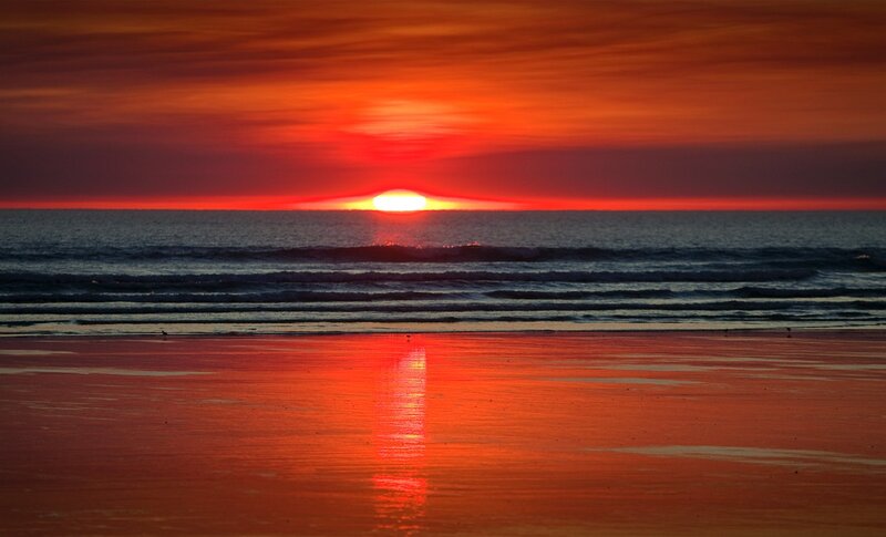 Sunset over Ocean — Red, Dramatic, Photograph, Beach