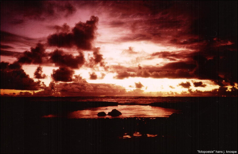 Sunset over Ocean — Red, Dramatic, Photograph, Clouds, Rocks