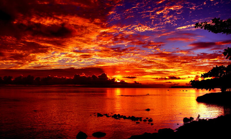 Sunset over Ocean — Red, Dramatic, Photograph, Clouds, Water