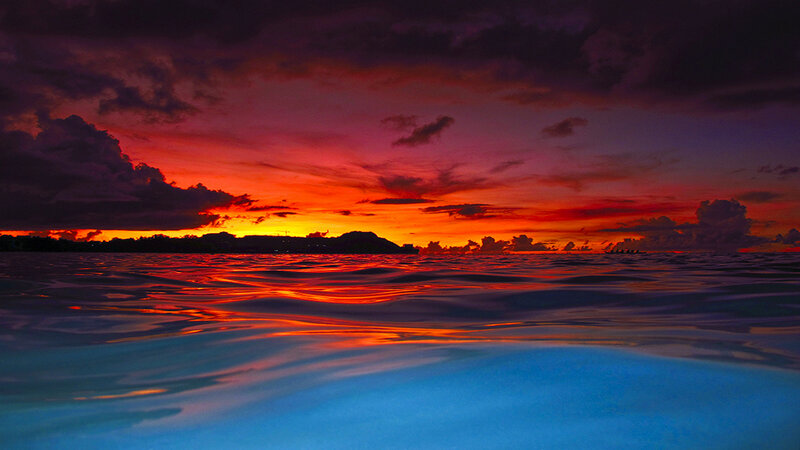 Sunset over Ocean — Red, Dramatic, Photograph, Sky, Clouds
