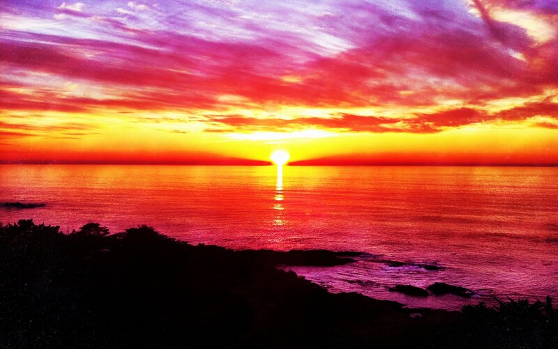 Sunset over Ocean — Red, Dramatic, Photograph, Sky, Sea, Rocks