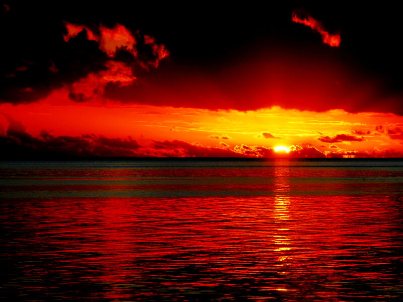 Sunset over Ocean — Red, Dramatic, Photograph, Sun, Clouds