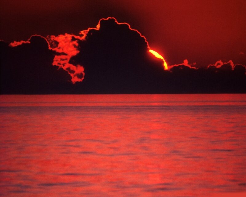 Sunset over Ocean — Red, Dramatic, Photograph