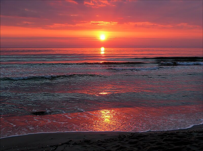 Sunset over Ocean — Red, Serene, Photograph