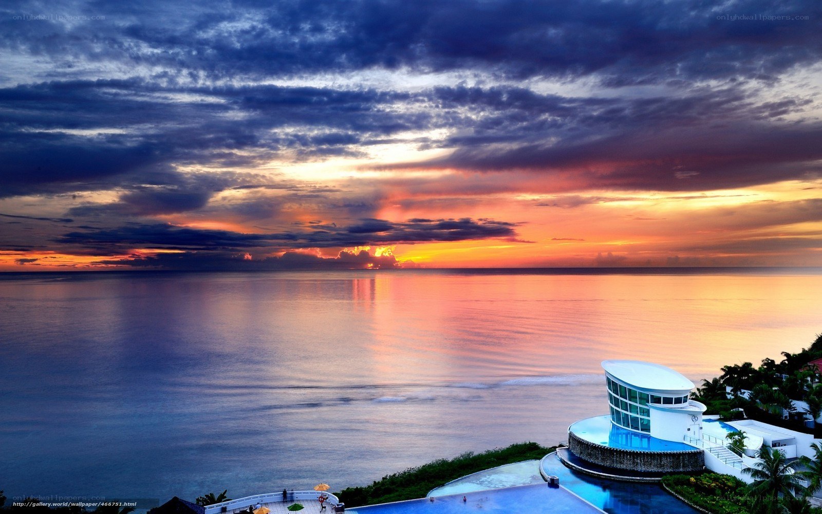 Sunset over ocean resort