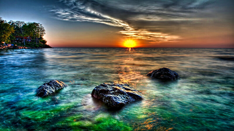 Sunset over Ocean Rocks — Blue, Dramatic