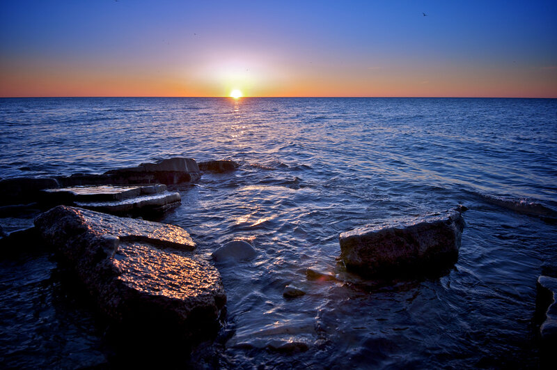 Sunset over Ocean Rocks — Blue