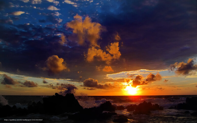 Sunset over Ocean Rocks — Orange, Dramatic