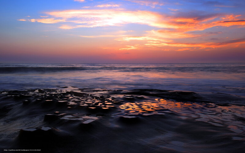 Sunset over Ocean Rocks — Orange, Serene, Photograph, Sky