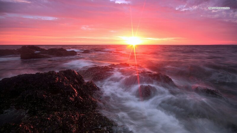 Sunset over Ocean Rocks — Pink