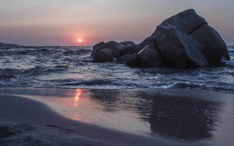 Sunset over Ocean Rocks — Purple, Serene