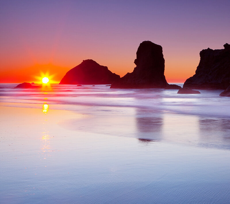 Sunset over Ocean Rocks — Purple