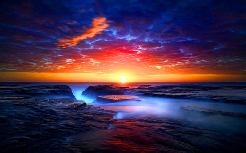 Sunset over Ocean Rocks — Red