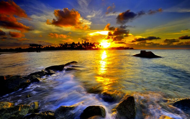 Sunset over Ocean Rocks — Yellow